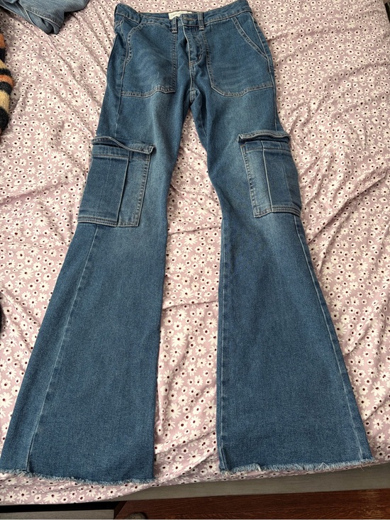 Banjara Denim - Flared Cargo Jeans in Denim Blue